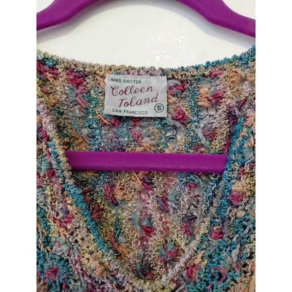 Colleen Toland Vintage Bobble Sweater Pullover Hand Knitted Small Purple Teal - Picture 4 of 8